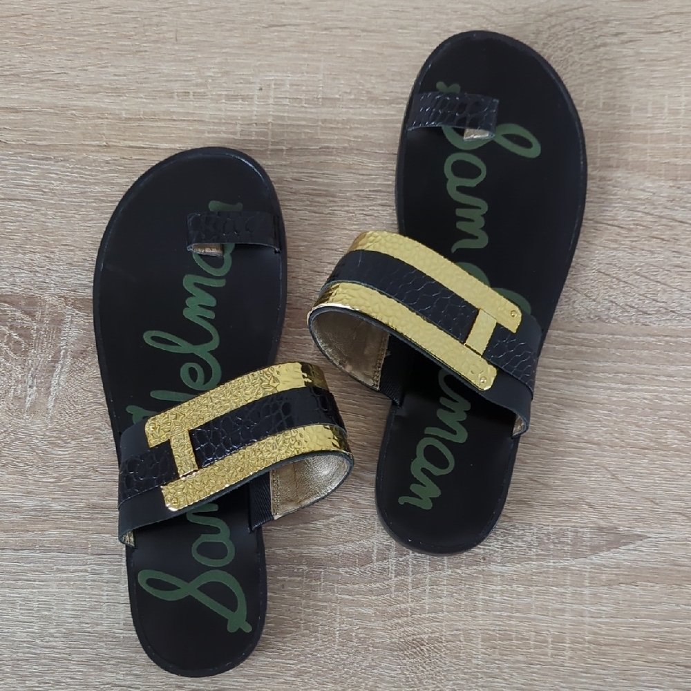 Sam Edelman Black and Gold Slide Sandals